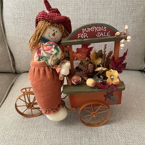 Charming Scarecrow with Pumpkin Cart by [Brand]